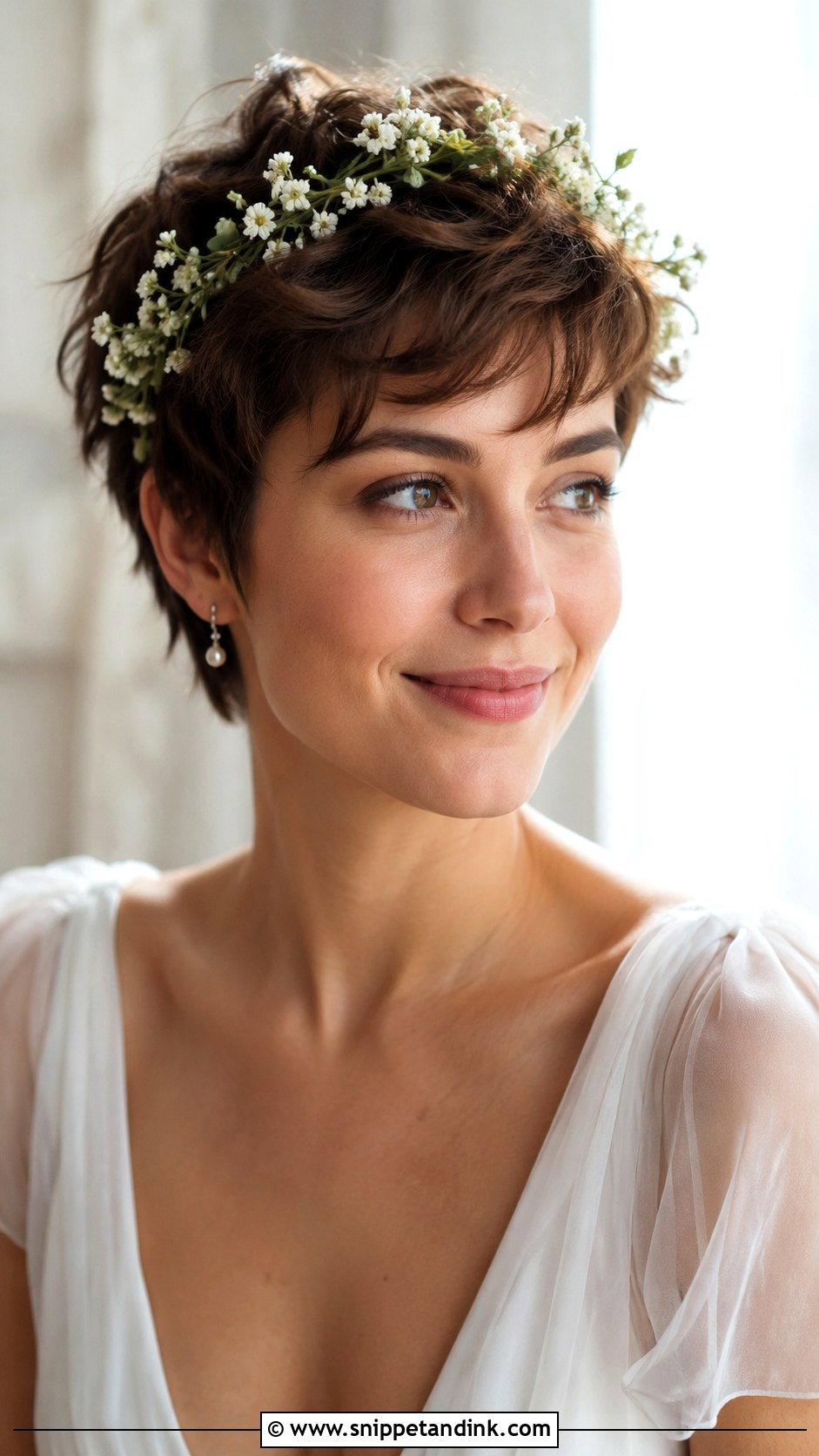 Pixie Wedding Hair With Flower Crown - Snippet and Ink - 15 Pixie Hair Wedding Styles