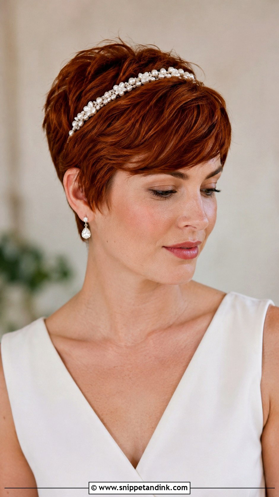 Pixie Wedding Hair With Headband - Snippet and Ink - 15 Hair Do for Short Hair Wedding Ideas
