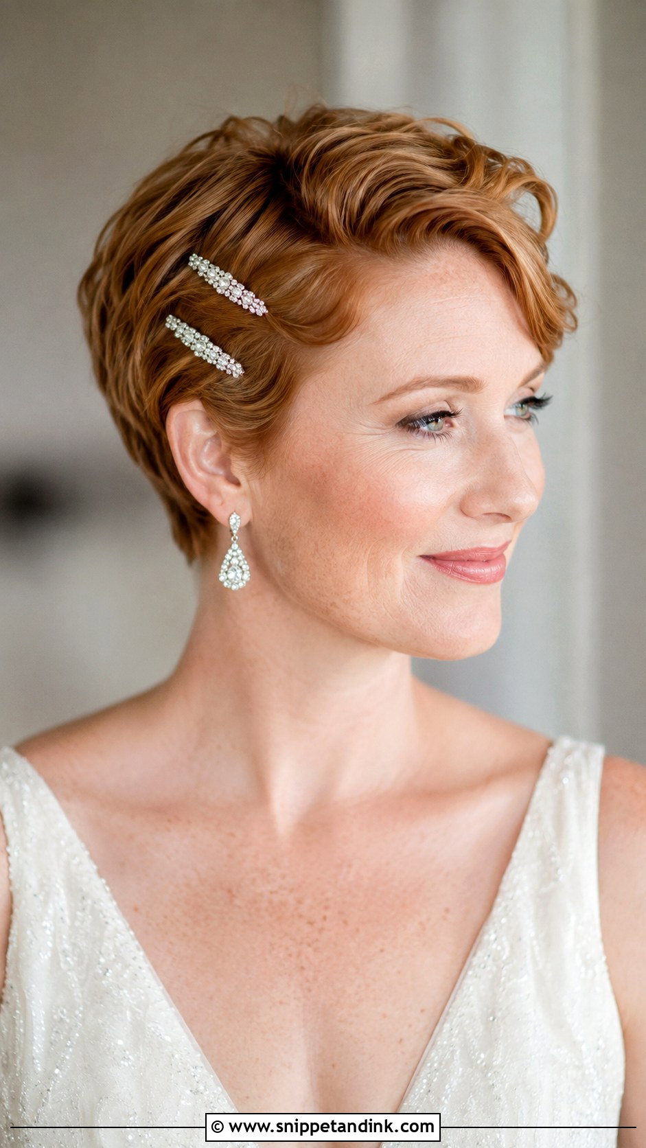 Pixie Wedding Hairstyle With Crystal Hair Clips - Snippet and Ink - 15 Wedding Hairstyles for Pixie Haircut