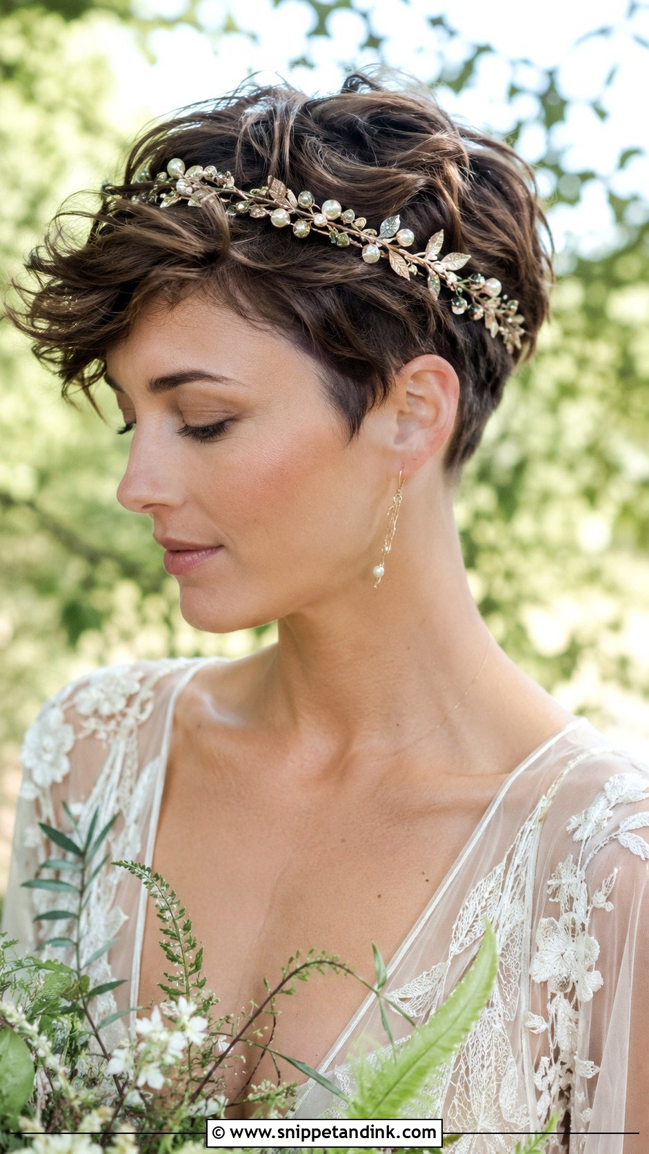 Pixie With Boho Headpiece - Snippet and Ink - 25 Pixie Bridal Hair Ideas
