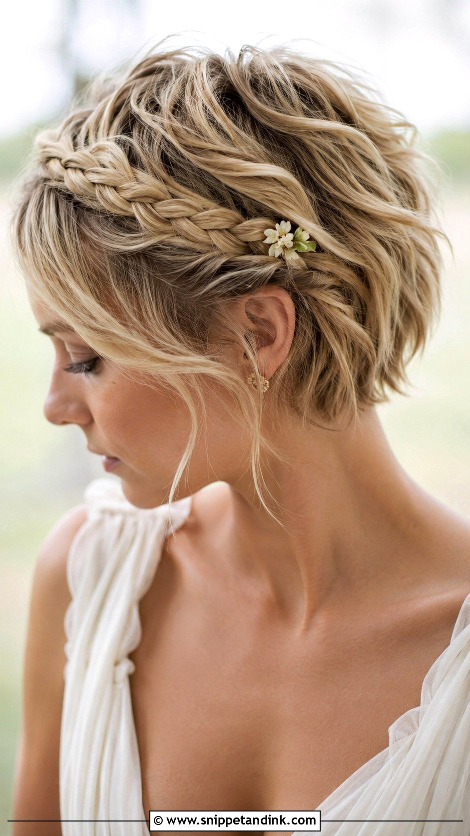 Pixie With Braided Crown Detail - Snippet and Ink - 25 Pixie Bridal Hair Ideas
