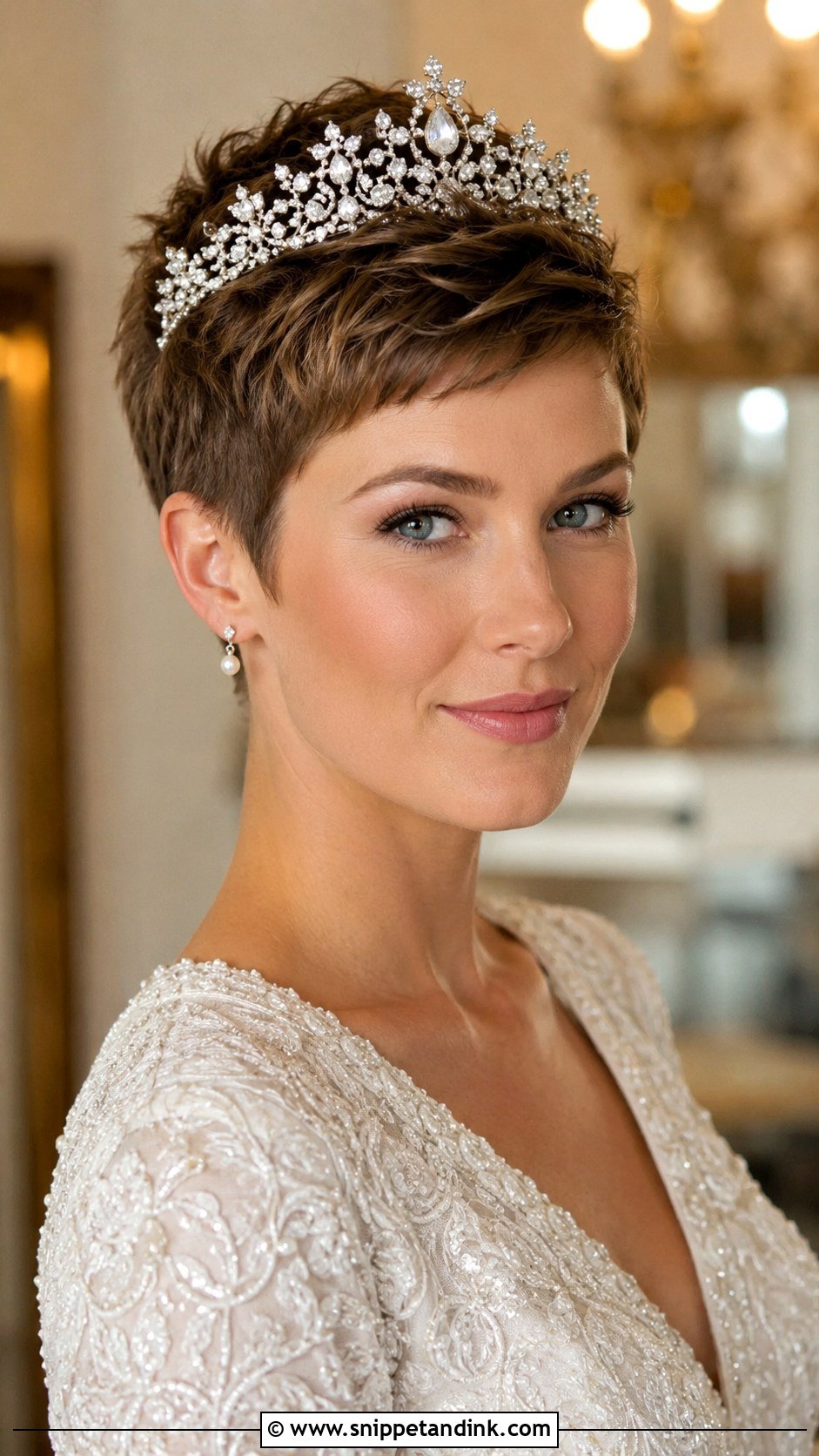 Pixie With Bridal Tiara - Snippet and Ink - 30 Short Wedding Hairstyles