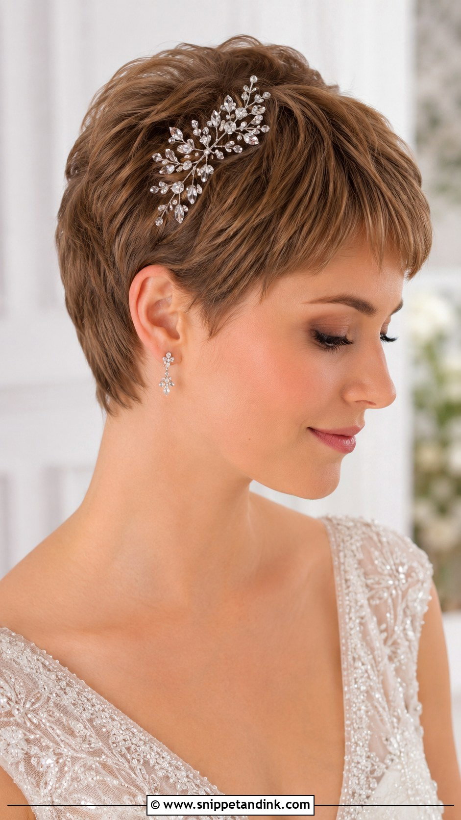 Pixie With Crystal Comb - Snippet and Ink - 25 Pixie Bridal Hair Ideas