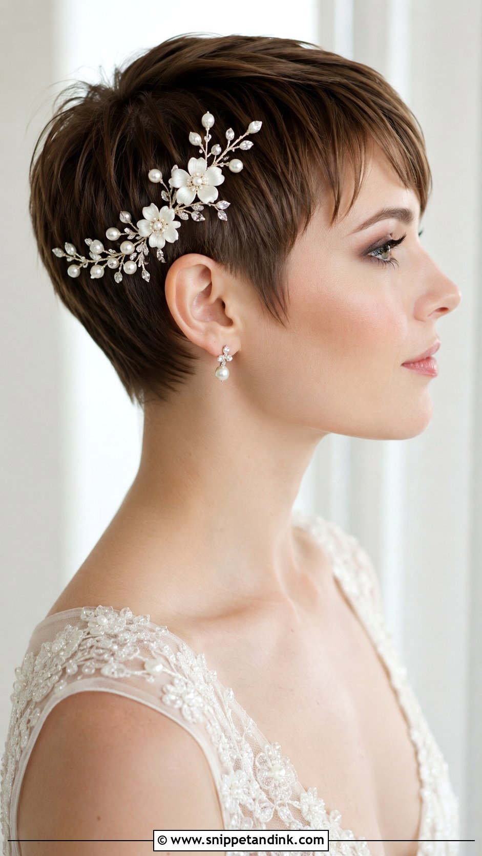 Pixie With Decorative Hairpins - Snippet and Ink - 25 Short Hair Bride Hairstyles