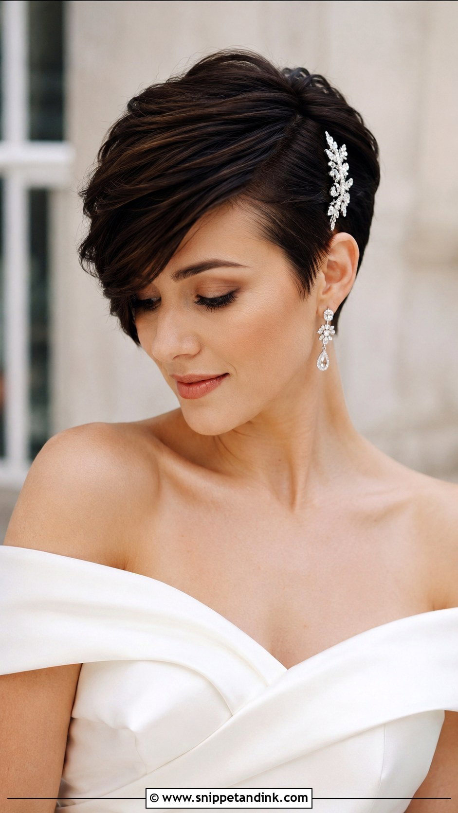 Pixie With Deep Side Sweep - Snippet and Ink - 25 Pixie Bridal Hair Ideas
