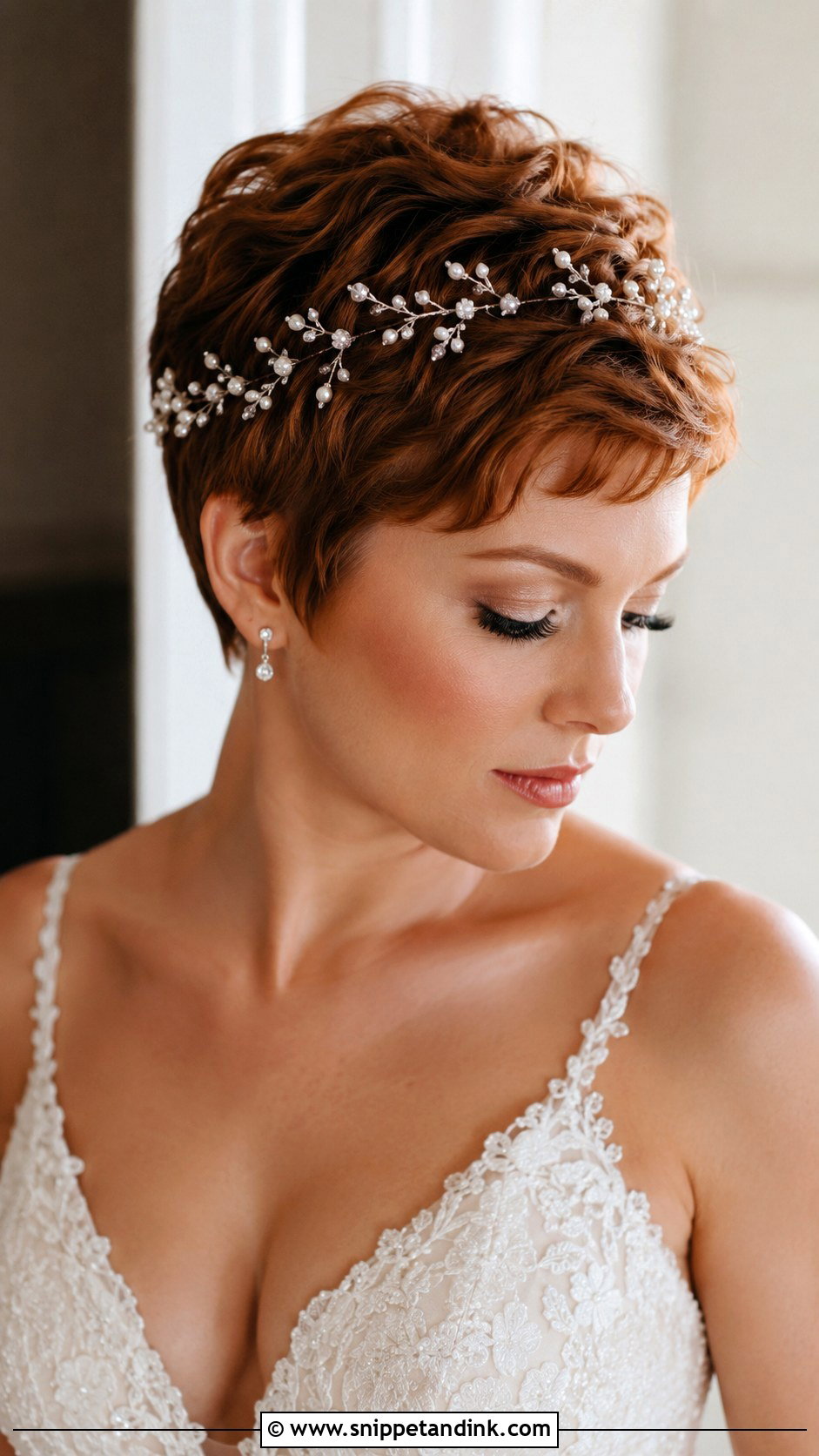 Pixie With Delicate Hair Vine - Snippet and Ink - 25 Pixie Wedding Hair Ideas