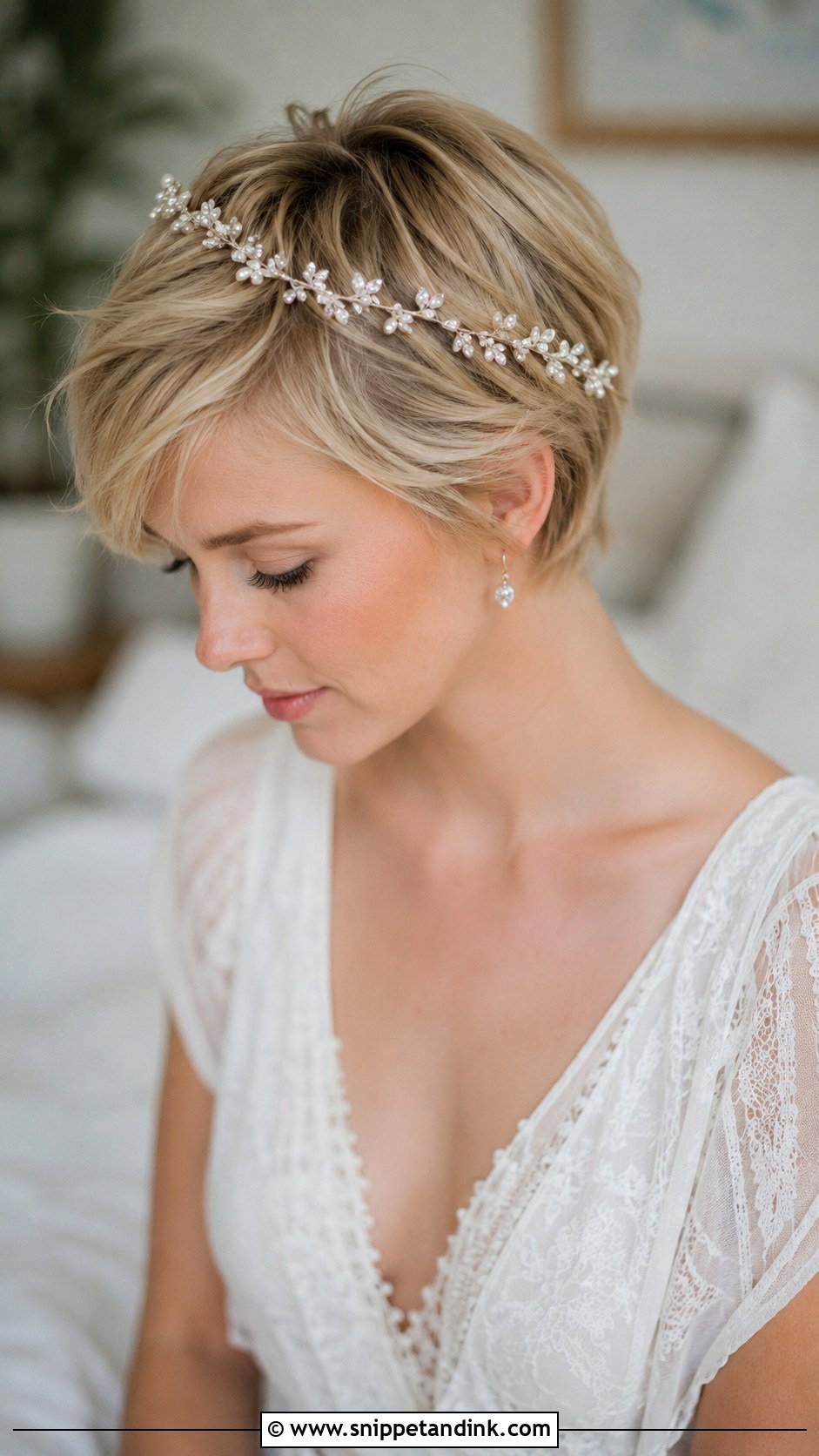 Pixie With Delicate Hair Vine - Snippet and Ink - 30 Short Hairstyle Women Wedding Ideas