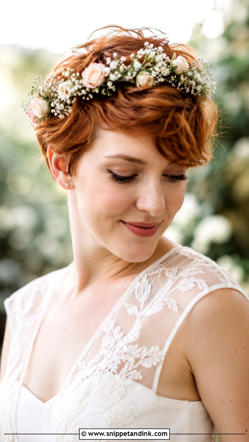 Pixie With Floral Crown - Snippet and Ink - 25 Short Hairstyle Women for Wedding Ideas