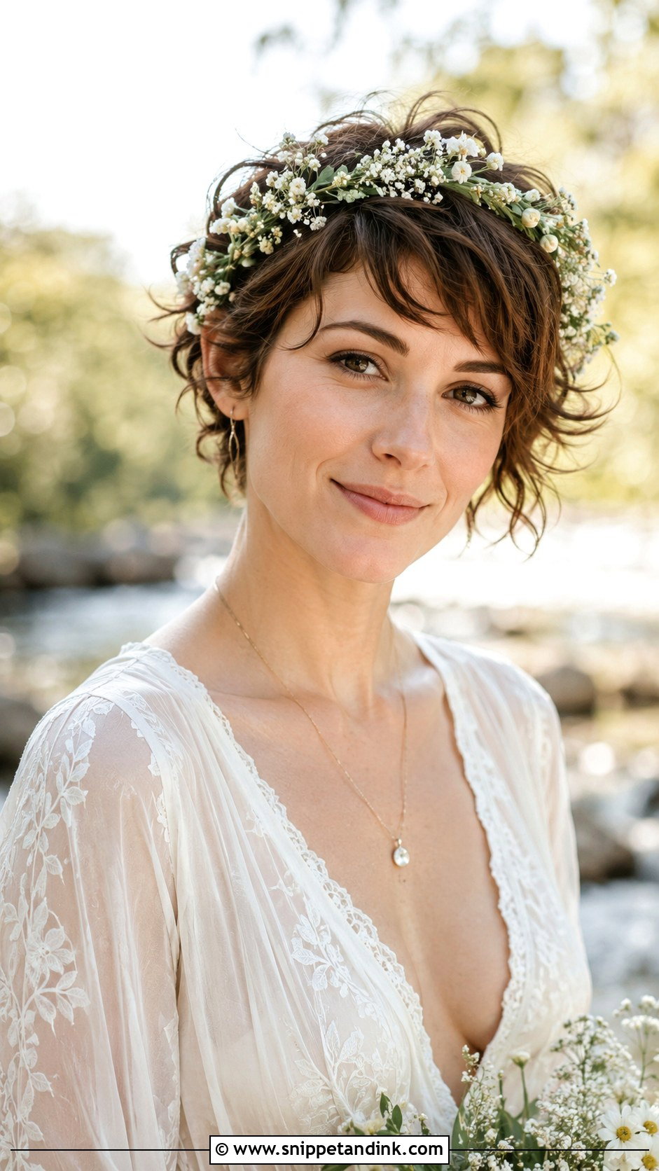 Pixie With Floral Crown - Snippet and Ink - 25 Pixie Bridal Hair Ideas