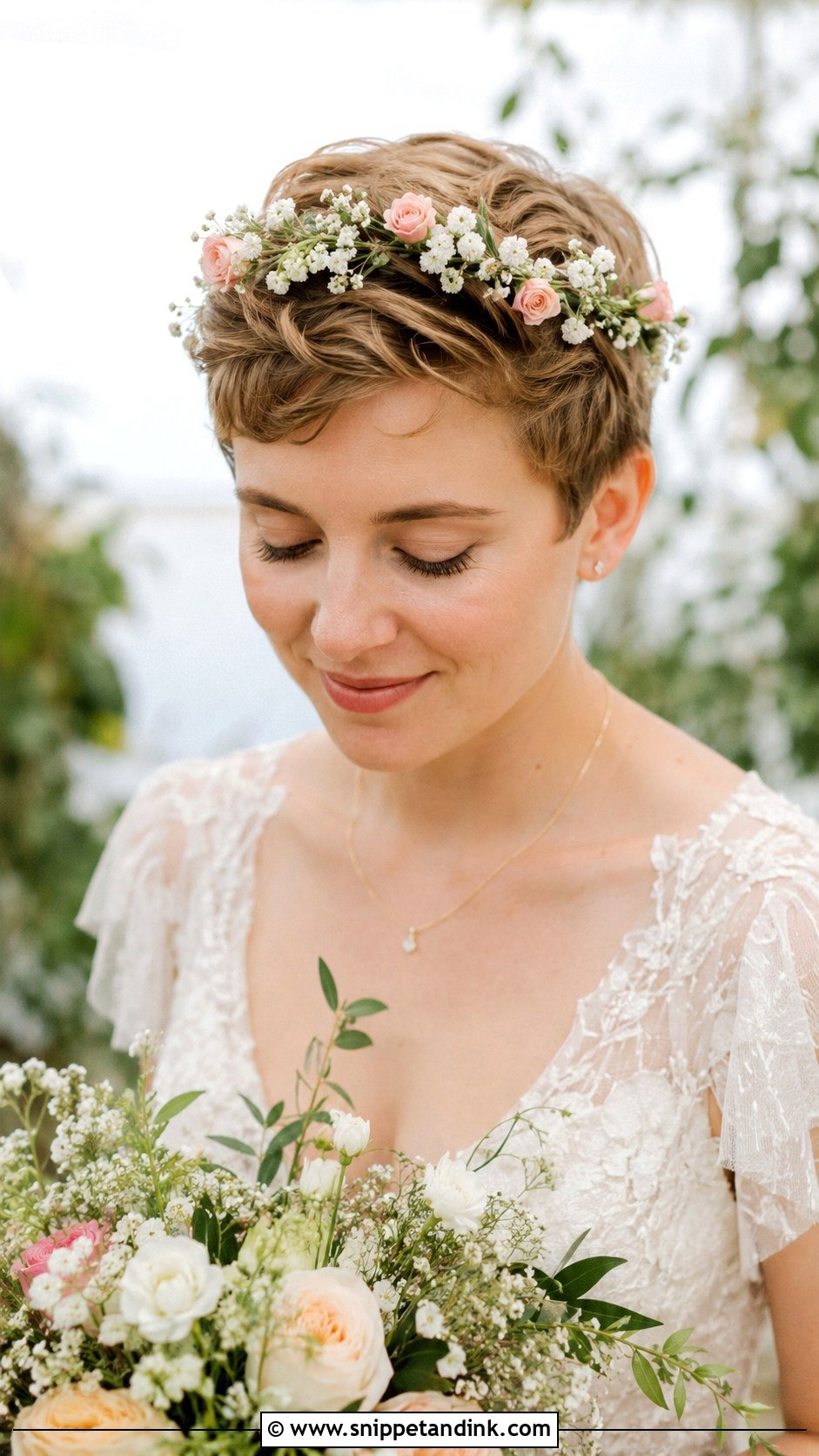 Pixie With Flower Crown - Snippet and Ink - 25 Wedding Hair Styles Short Hair