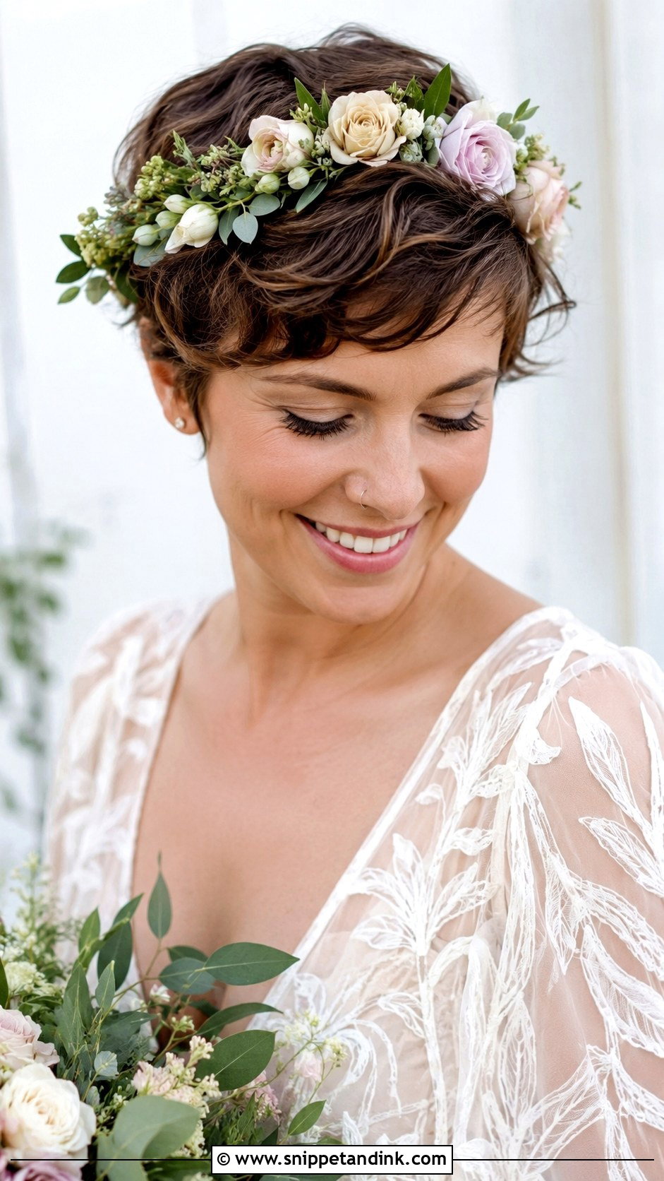 Pixie With Flower Crown - Snippet and Ink - 25 Pixie Wedding Hair Ideas