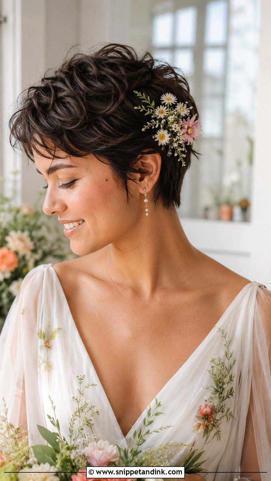 Pixie With Fresh Blooms - Snippet and Ink - 25 Pixie Bridal Hair Ideas