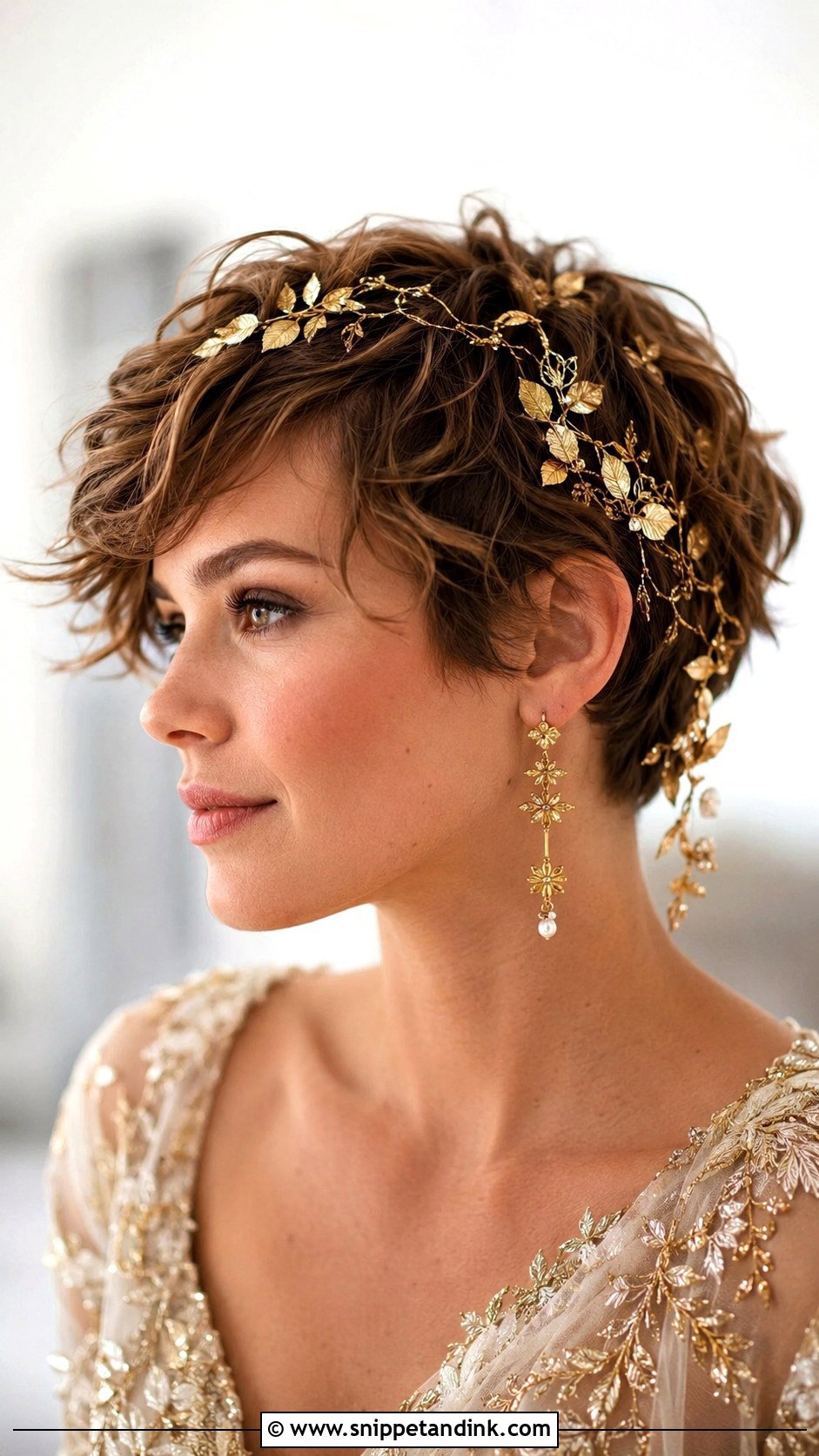 Pixie With Gold Hair Accessories - Snippet and Ink - 25 Short Hairstyle Women for Wedding Ideas