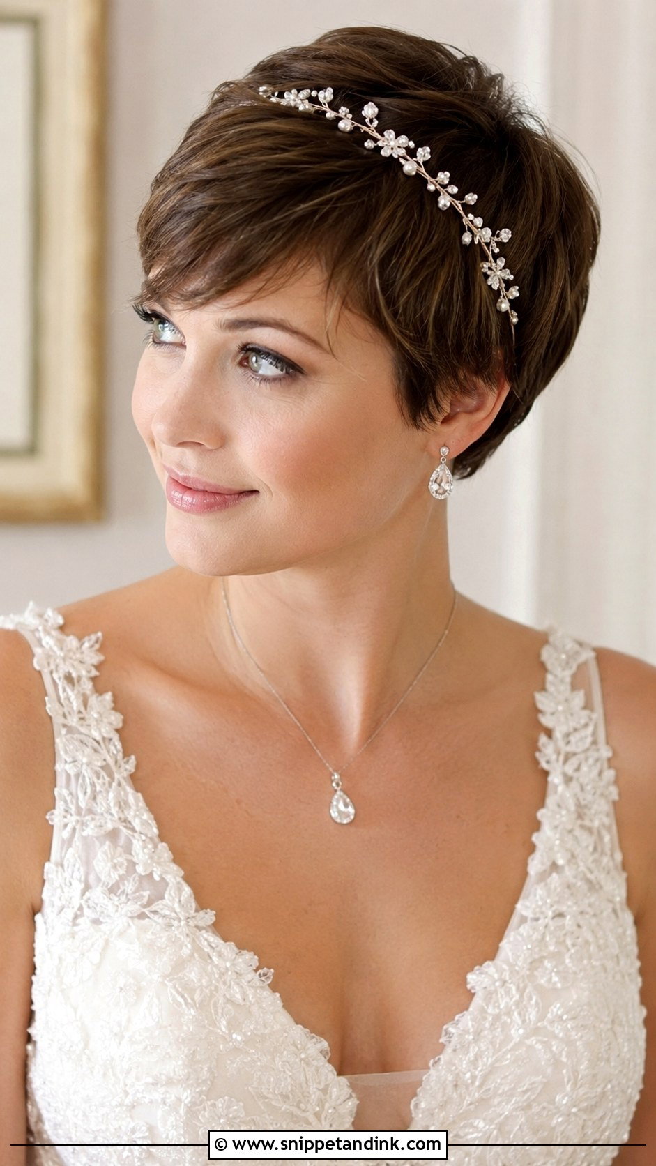 Pixie With Jeweled Headband - Snippet and Ink - 30 Short Hairstyle Women Wedding Ideas