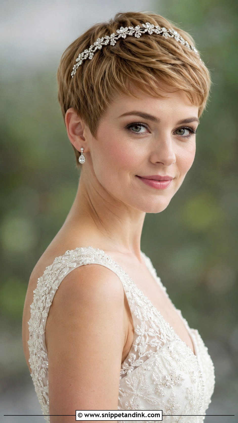 Pixie With Jeweled Headband - Snippet and Ink - 30 Wedding Hairstyles Short Hair
