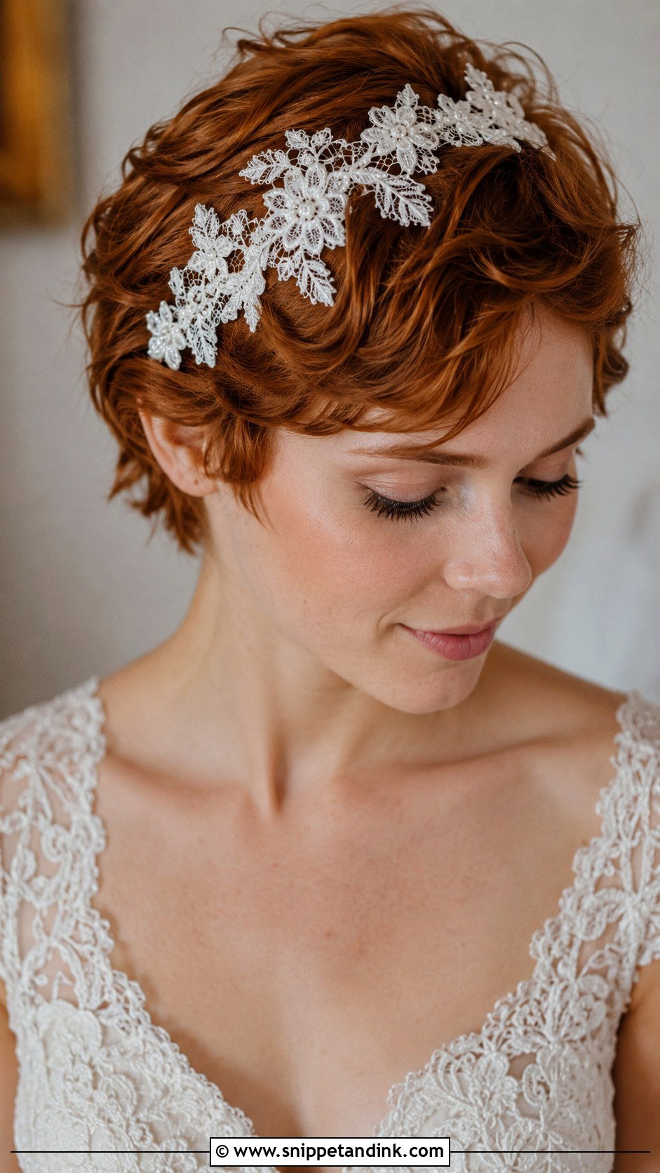 Pixie With Lace Headpiece - Snippet and Ink - 25 Pixie Wedding Hair Ideas