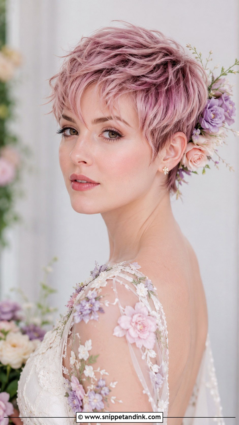 Pixie With Pastel Color Accent - Snippet and Ink - 25 Pixie Bridal Hair Ideas