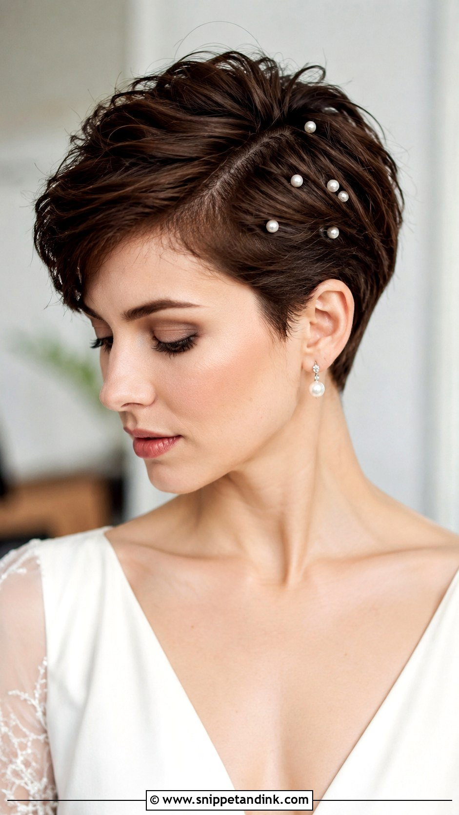 Pixie With Pearl Pins - Snippet and Ink - 25 Pixie Wedding Hair Ideas