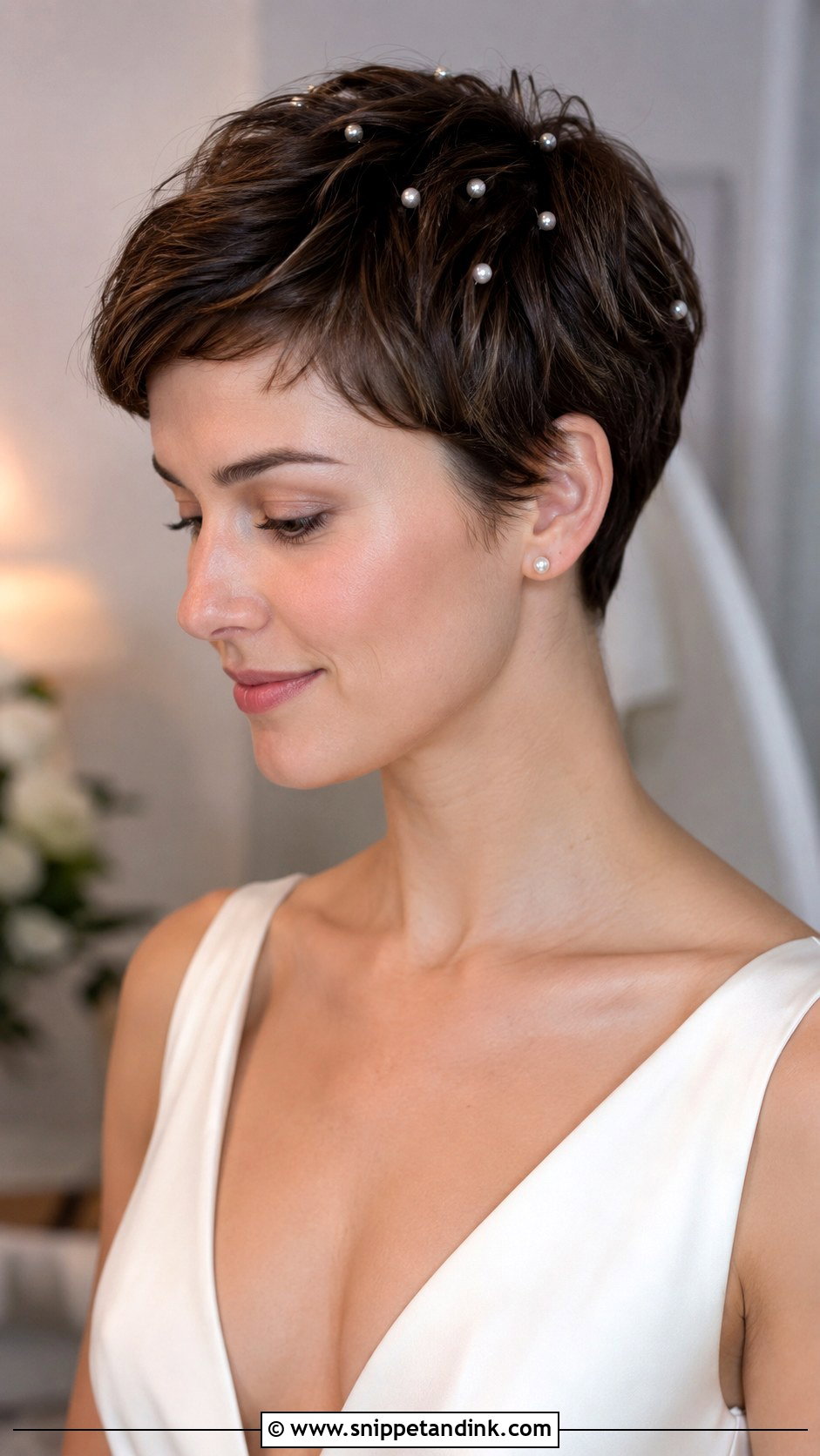 Pixie With Pearl Pins - Snippet and Ink - 20 Pixie Wedding Hairstyles