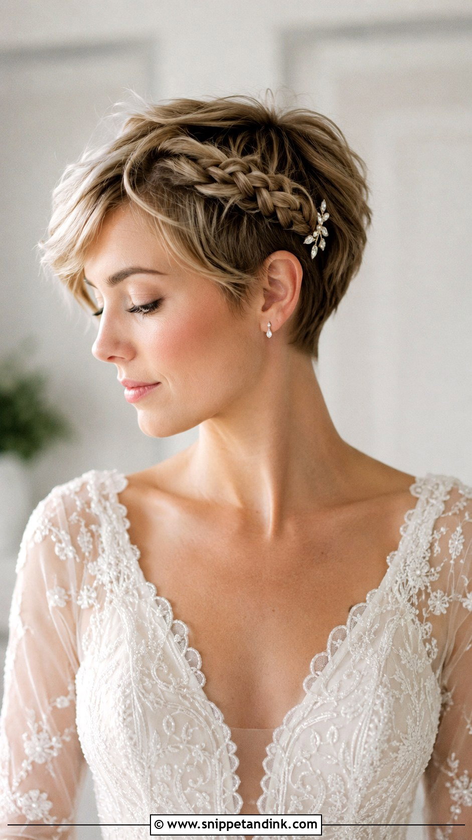 Pixie With Side Braid - Snippet and Ink - 30 Short Wedding Hairstyles