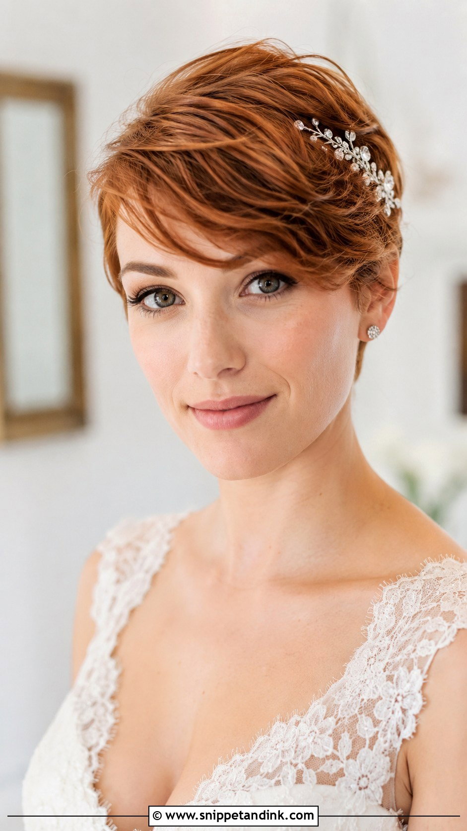 Pixie With Side Swept Bangs - Snippet and Ink - 25 Pixie Bridal Hair Ideas