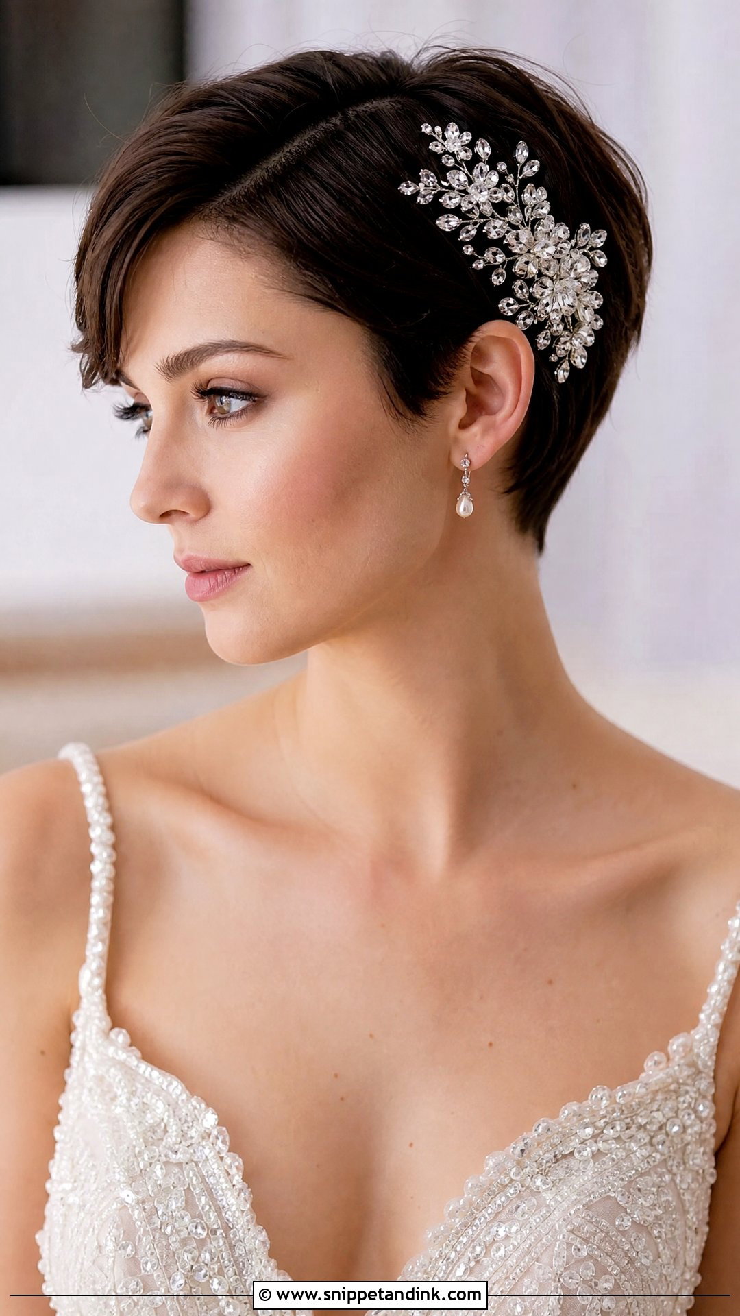 Pixie With Statement Hairpiece - Snippet and Ink - 20 Wedding Hair Short Length Ideas