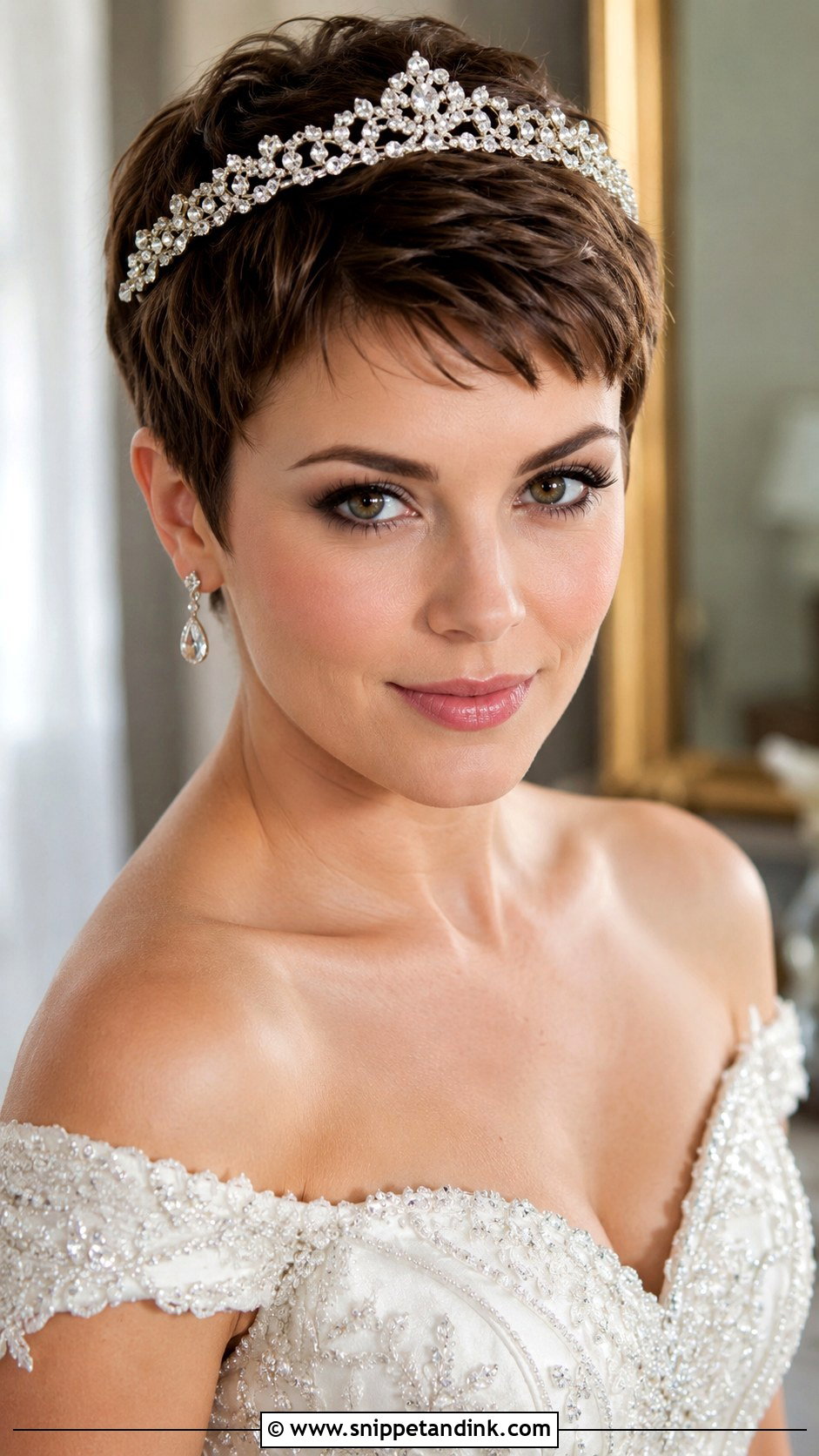 Pixie With Tiara - Snippet and Ink - 25 Pixie Bridal Hair Ideas