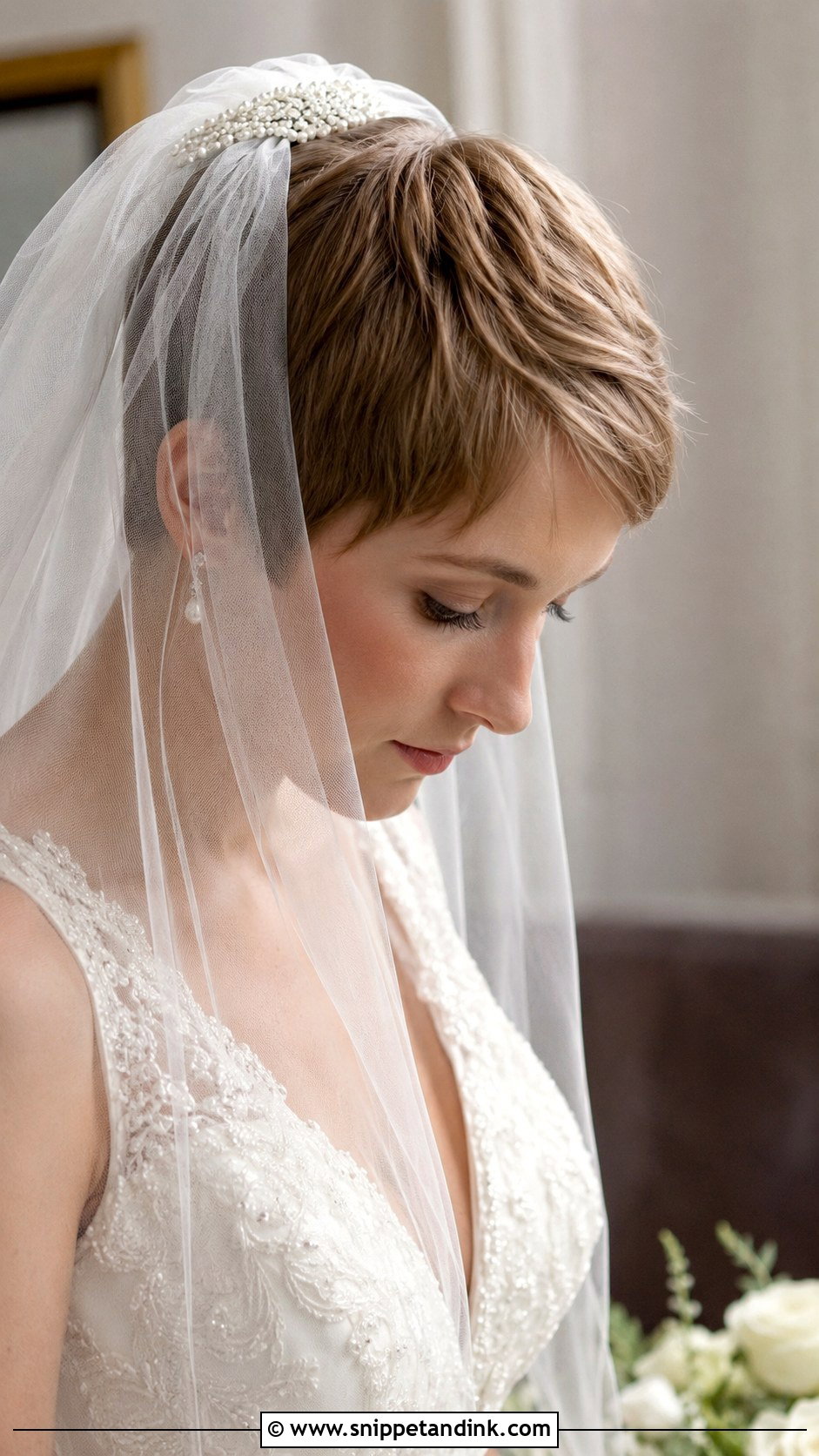 Pixie With Veil - Snippet and Ink - 25 Pixie Bridal Hair Ideas