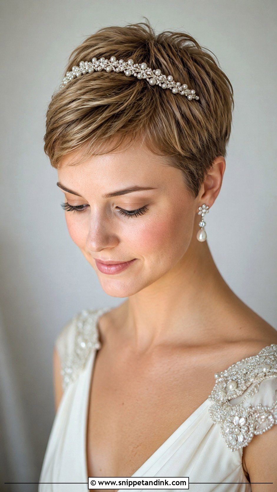 Pixie With Vintage Headband - Snippet and Ink - 25 Short Hair Bridal Hairstyles