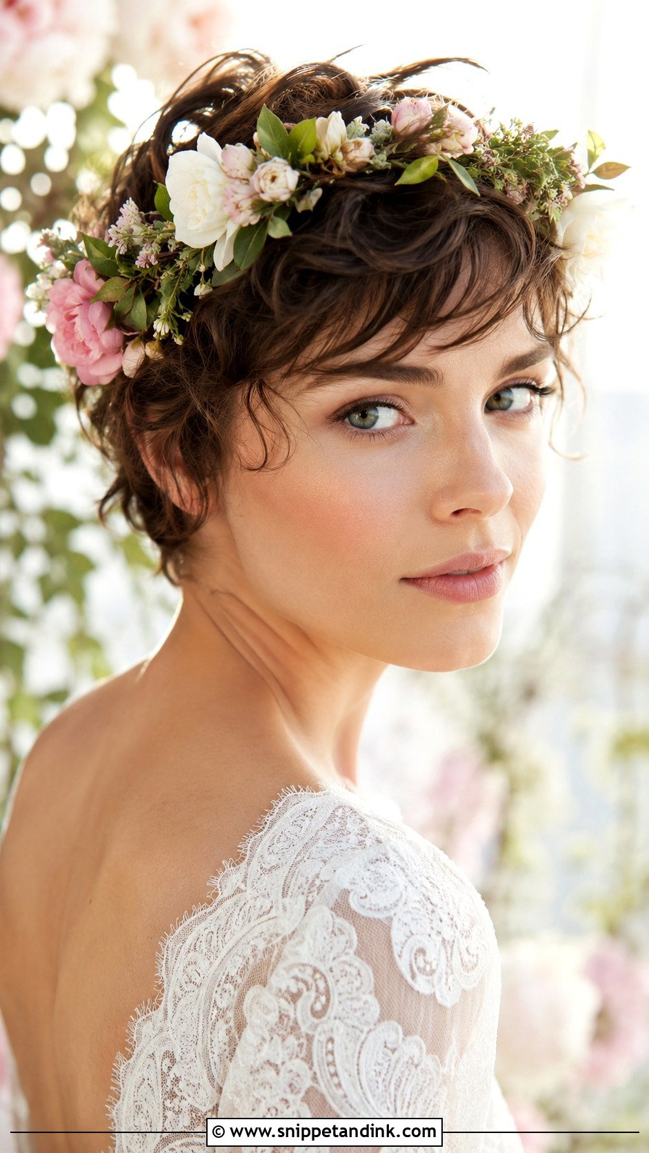 Pixie With a Floral Crown - Snippet and Ink - 20 Pixie Wedding Hairstyles