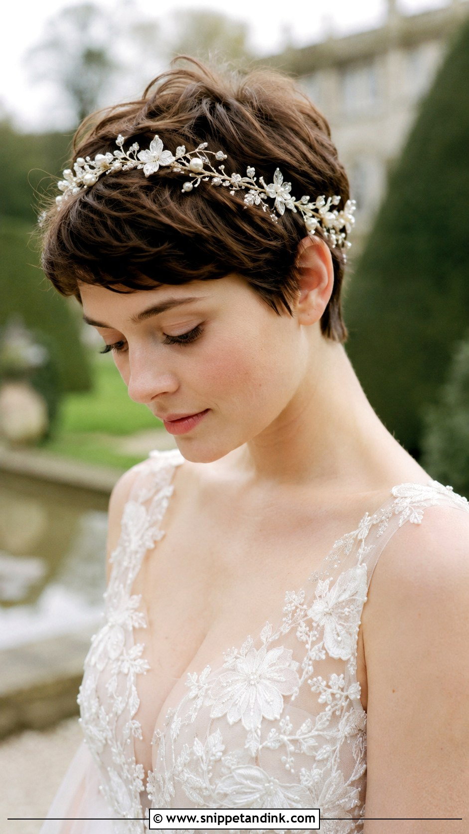 Pixie With a Floral Hair Vine - Snippet and Ink - 20 Pixie Wedding Hairstyles