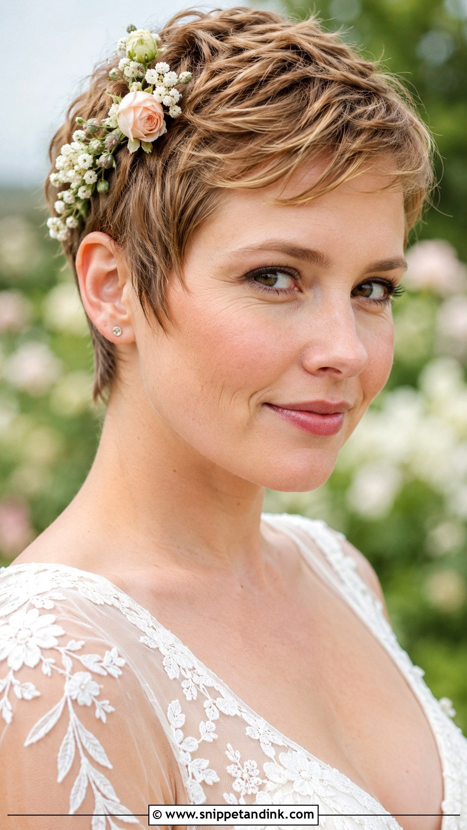 Pixie with Floral Accents - Snippet and Ink - 30 Short Hair Wedding Ideas