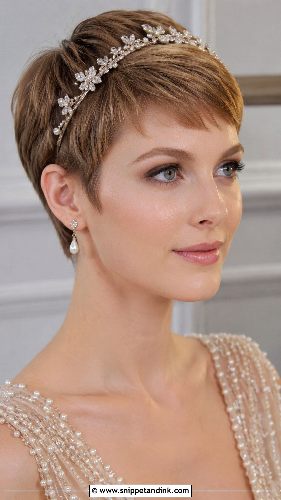 Pixie with Jeweled Headband - Snippet and Ink - 20 Short Hairdos for Wedding