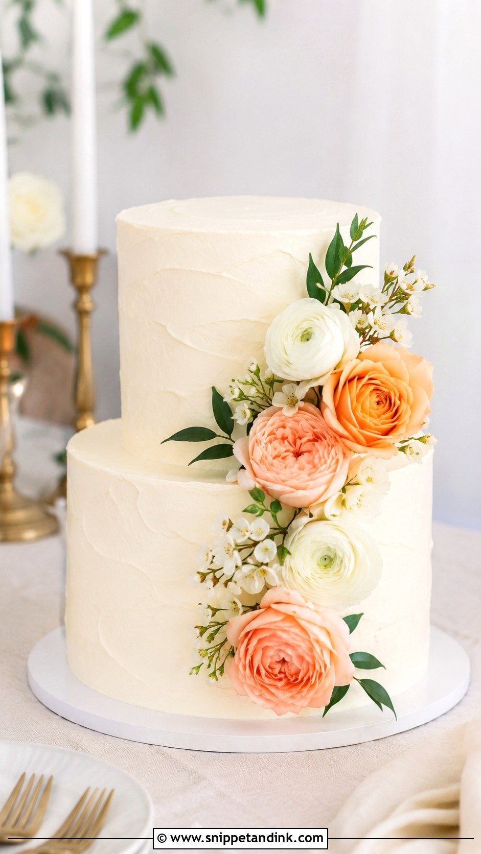 Plain Buttercream Wedding Cake With Fresh Flowers - Snippet and Ink - 20 Plain Wedding Cake Ideas with Flowers
