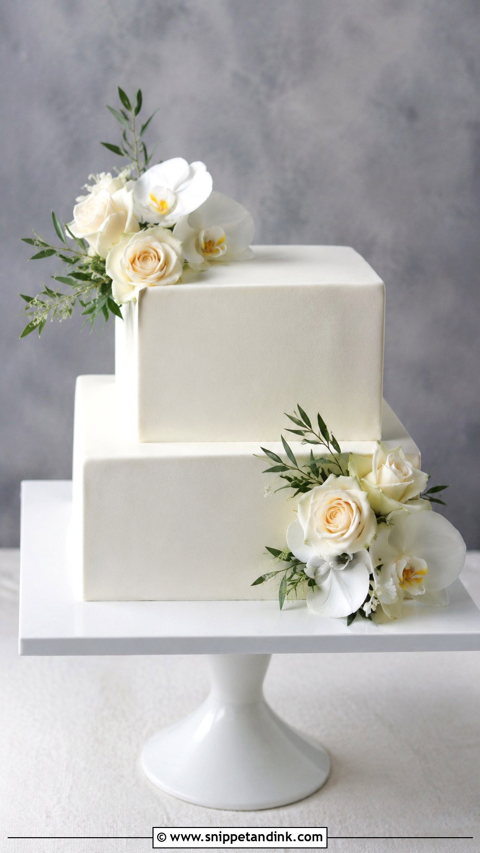 Plain Square Wedding Cake With Flowers - Snippet and Ink - 20 Plain Wedding Cake Ideas with Flowers