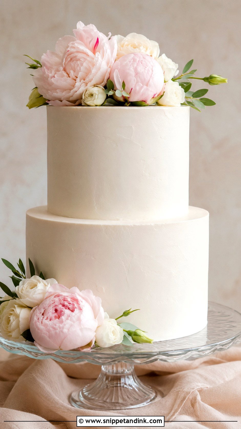 Plain Two Tier Wedding Cake With Flowers - Snippet and Ink - 20 Plain Wedding Cake Ideas with Flowers