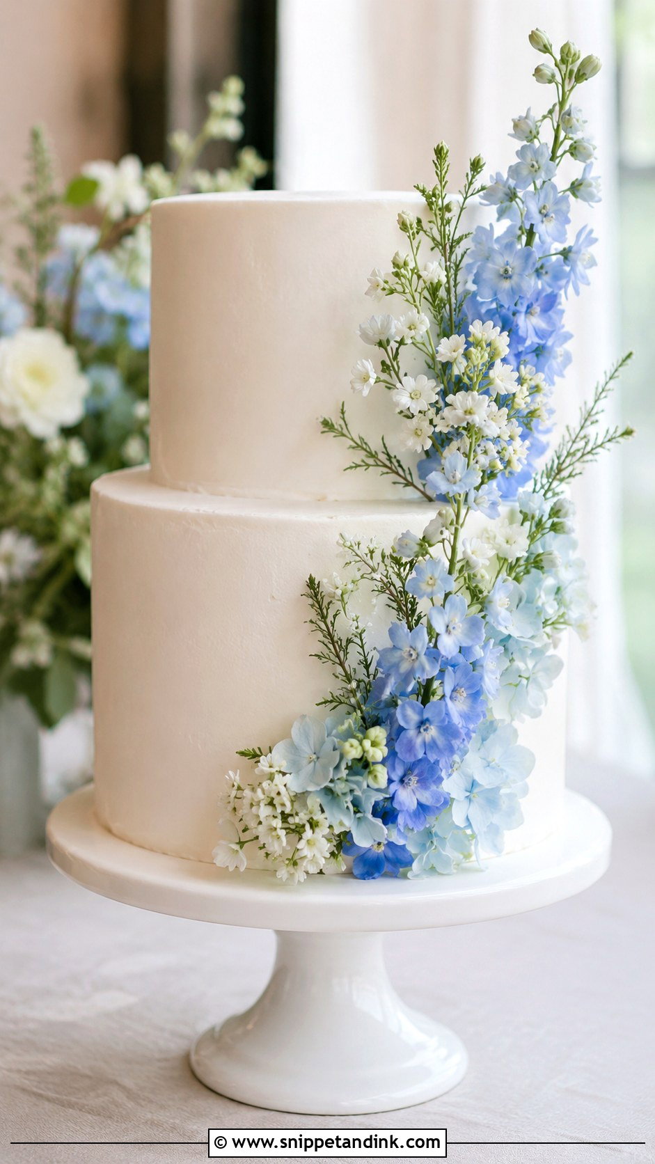 Plain Wedding Cake With Blue Flowers - Snippet and Ink - 20 Plain Wedding Cake Ideas with Flowers