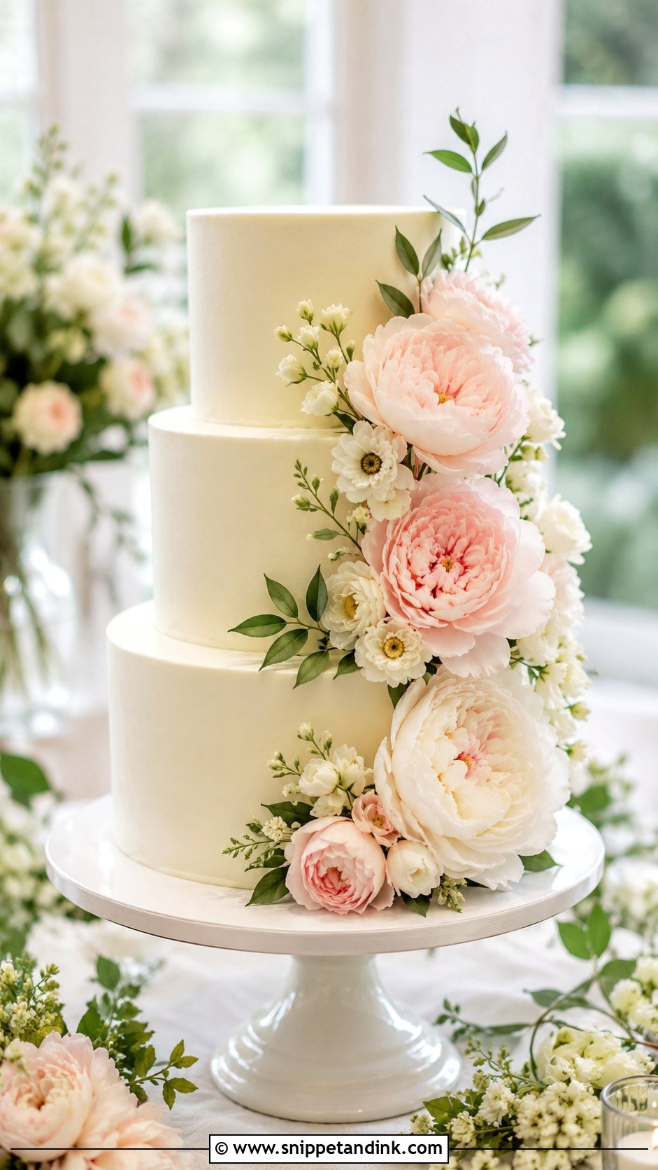 Plain Wedding Cake With Peonies - Snippet and Ink - 20 Plain Wedding Cake Ideas with Flowers