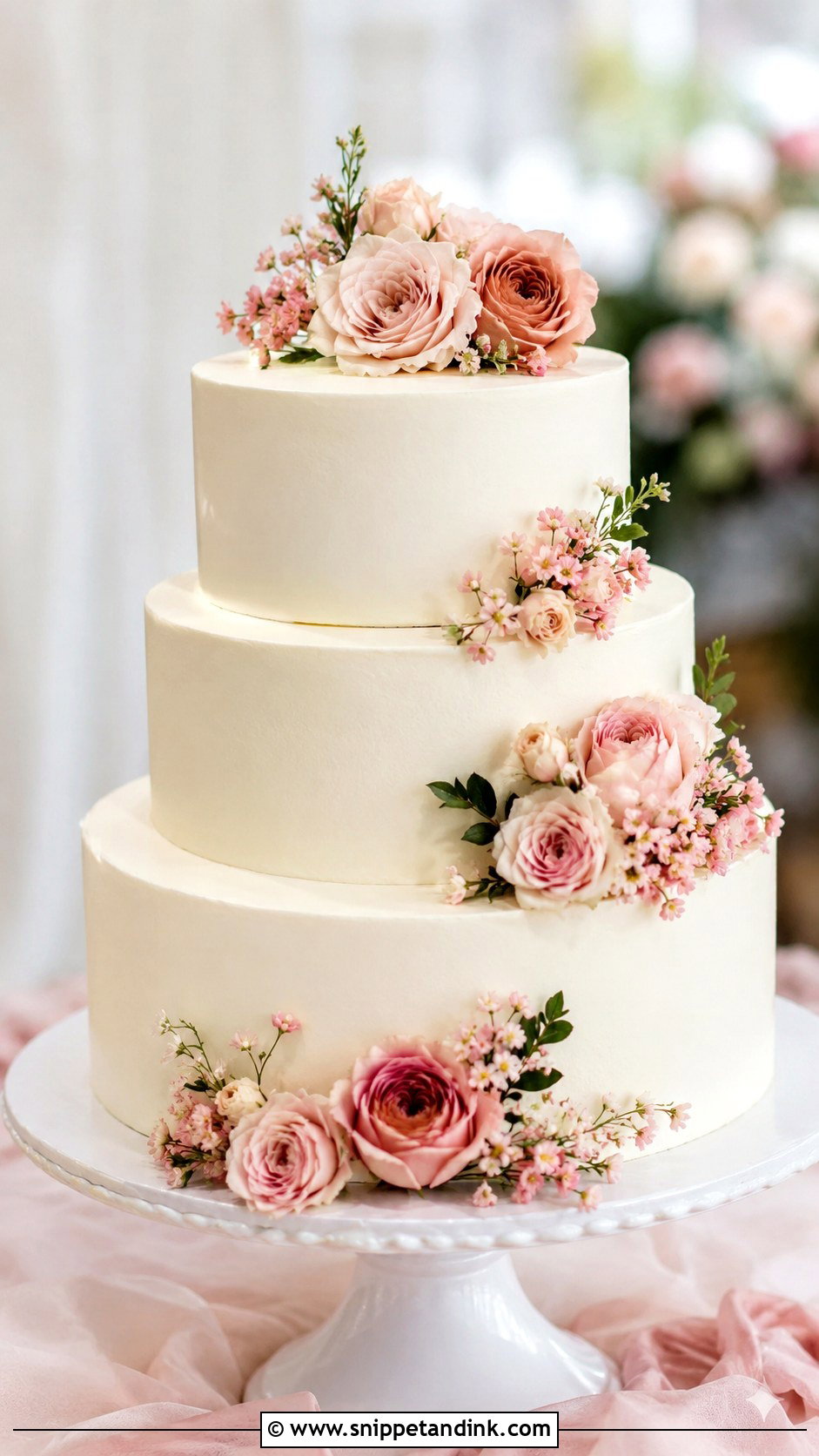 Plain Wedding Cake With Pink Flowers - Snippet and Ink - 20 Plain Wedding Cake Ideas with Flowers