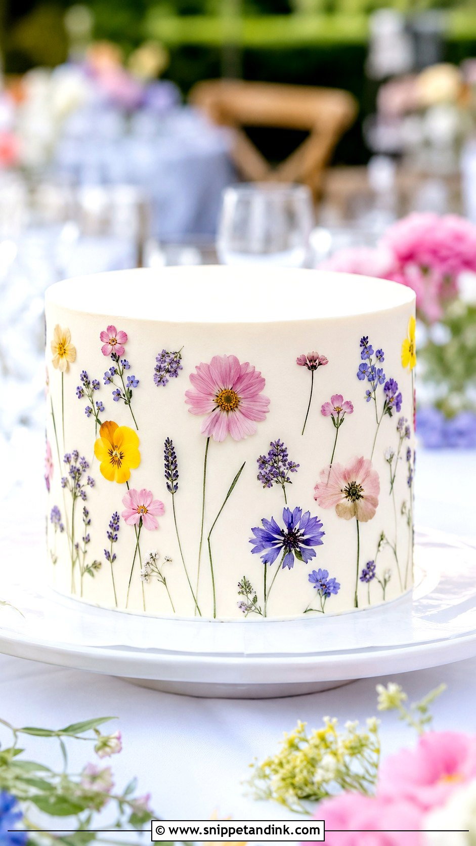 Plain Wedding Cake With Pressed Flowers - Snippet and Ink - 20 Plain Wedding Cake Ideas with Flowers