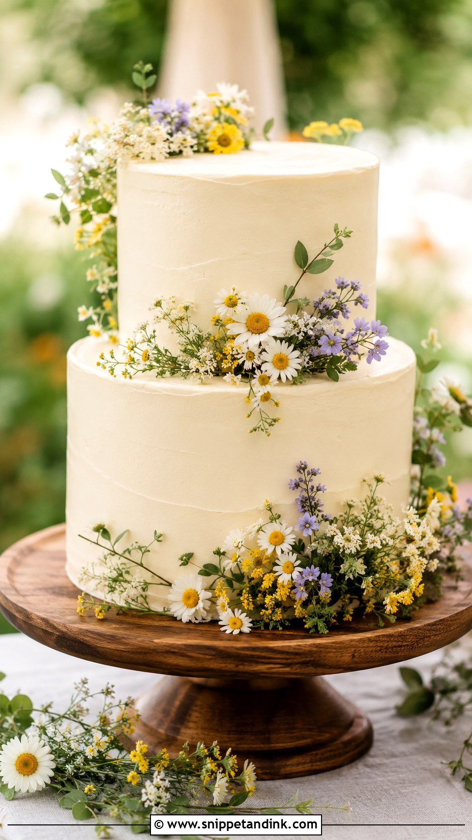 Plain Wedding Cake With Wildflowers - Snippet and Ink - 20 Plain Wedding Cake Ideas with Flowers