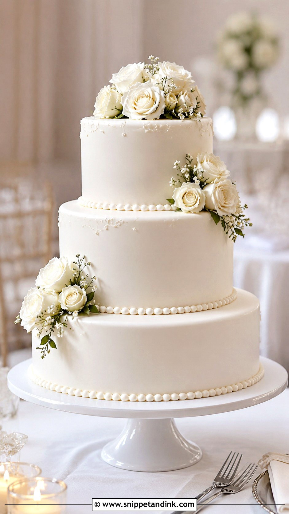 Plain White 3 Tier Elegant Wedding Cake - Snippet and Ink - 20 Plain White 3 Tier Wedding Cake Ideas