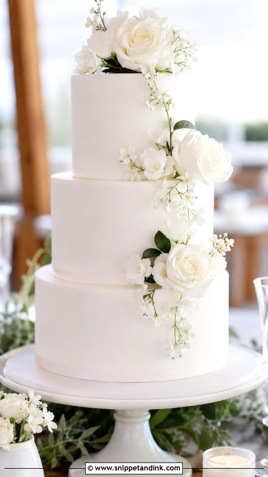 Plain White 3 Tier Floral Wedding Cake - Snippet and Ink - 20 Plain White 3 Tier Wedding Cake Ideas
