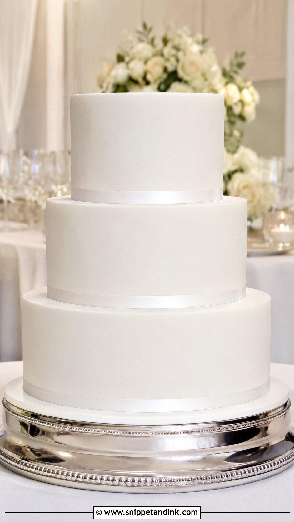 Plain White 3 Tier Fondant Wedding Cake - Snippet and Ink - 20 Plain White 3 Tier Wedding Cake Ideas