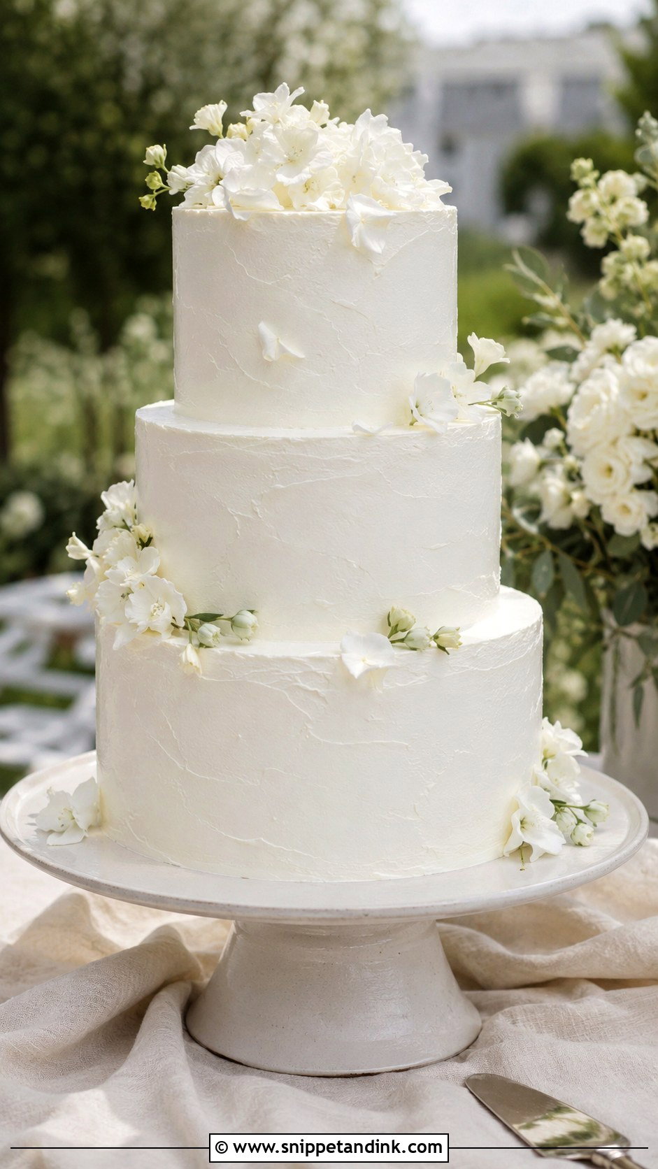 Plain White 3 Tier Garden Wedding Cake - Snippet and Ink - 20 Plain White 3 Tier Wedding Cake Ideas