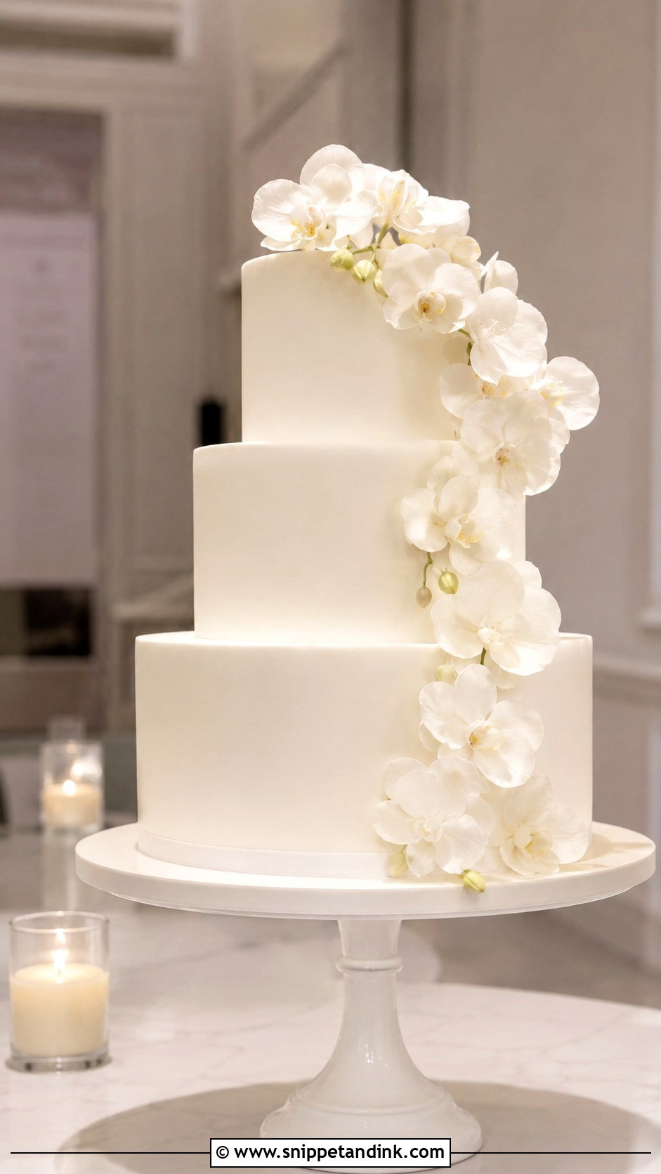 Plain White 3 Tier Orchid Wedding Cake - Snippet and Ink - 20 Plain White 3 Tier Wedding Cake Ideas