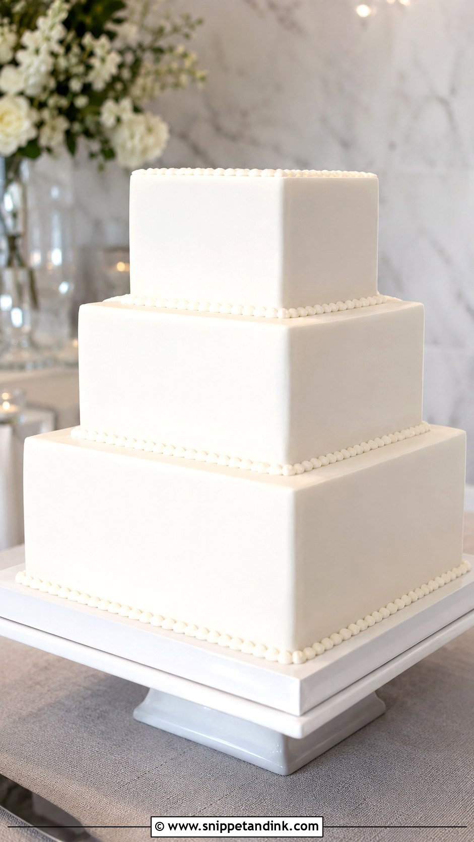 Plain White 3 Tier Square Wedding Cake - Snippet and Ink - 20 Plain White 3 Tier Wedding Cake Ideas