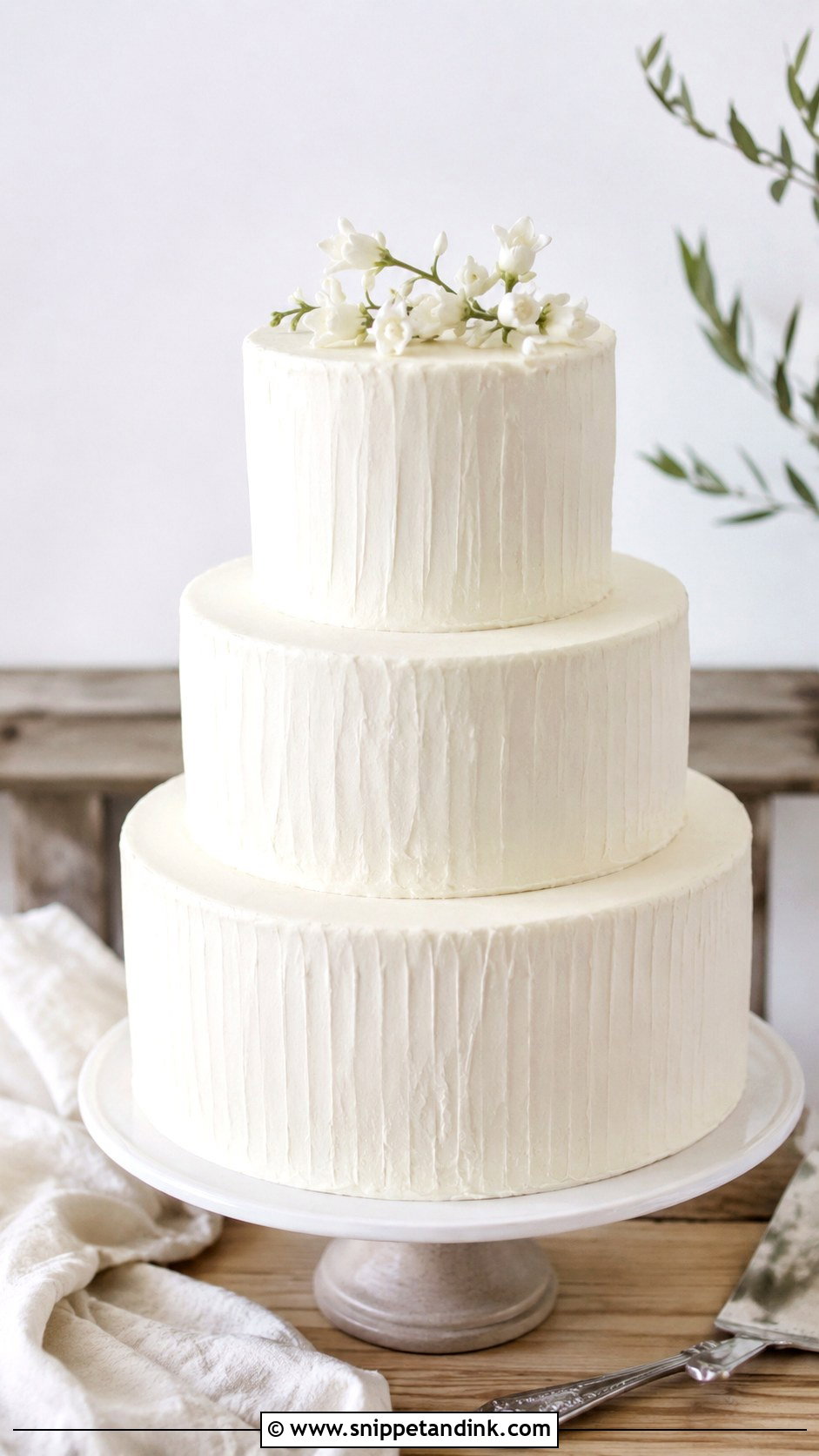 Plain White 3 Tier Textured Wedding Cake - Snippet and Ink - 20 Plain White 3 Tier Wedding Cake Ideas