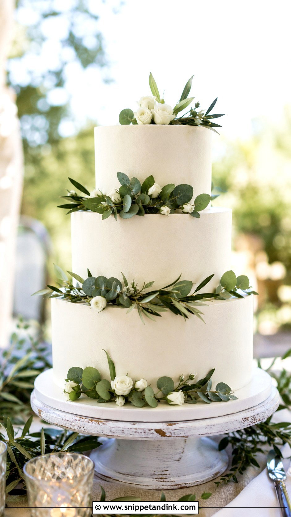 Plain White Wedding Cake With Greenery - Snippet and Ink - 20 Plain Wedding Cake Ideas with Flowers