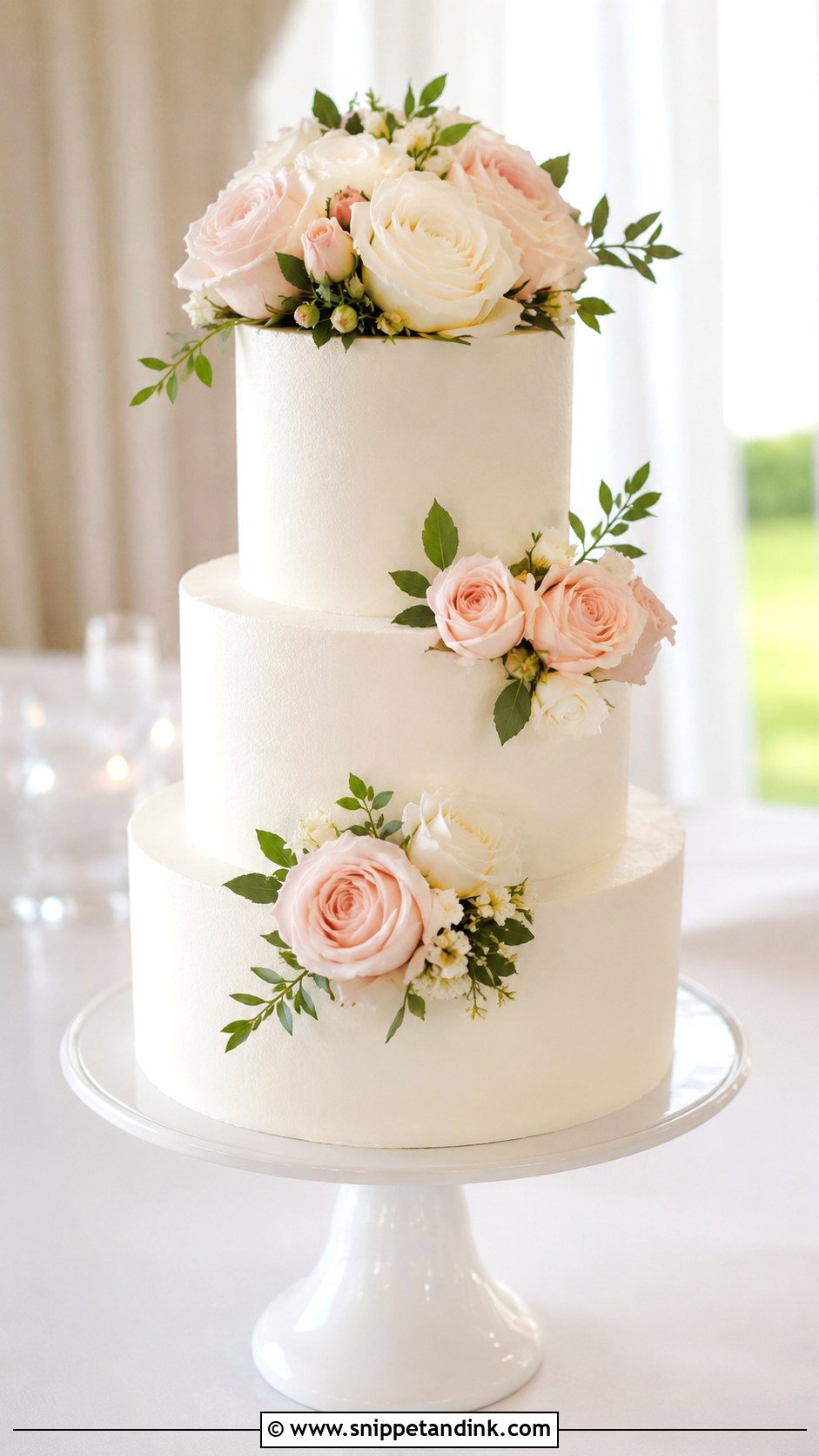 Plain White Wedding Cake With Roses - Snippet and Ink - 20 Plain Wedding Cake Ideas with Flowers